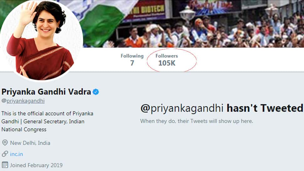 ட்விட்டரில் பிரியங்கா காந்தி..!! பின்தொடர்பாளர்கள் எண்ணிக்கை 10,0000 தாண்டியது ட்விட்டரில் பிரியங்கா காந்தி..!! பின்தொடர்பாளர்கள் எண்ணிக்கை 10,0000 தாண்டியது