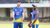 Stephen Fleming with Dwayne Bravo