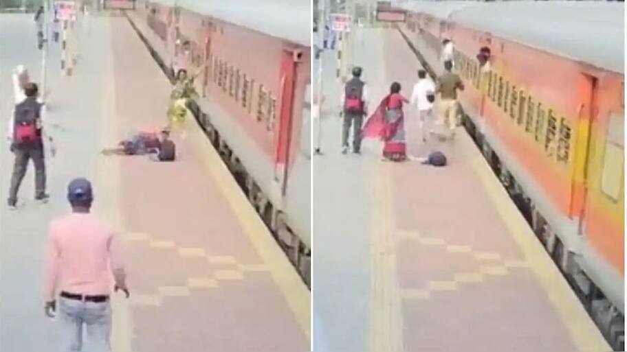 Watch scary video of woman falling from train getting saved by RPF men ...
