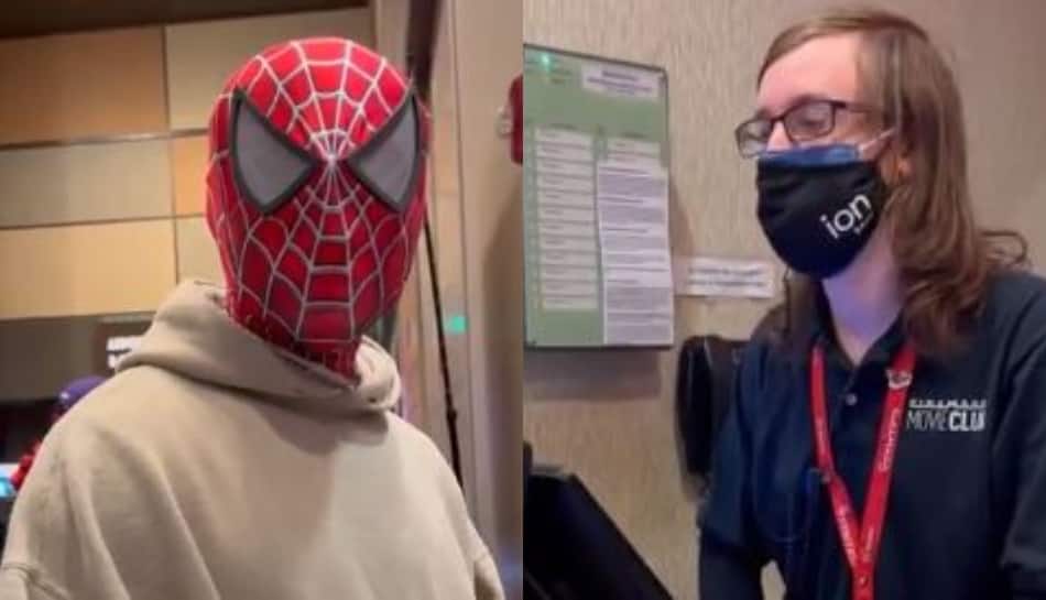 a man with spiderman costume in ticket counter – Viral video | The check  that came to Spiderman at the ticket counter  - Time News
