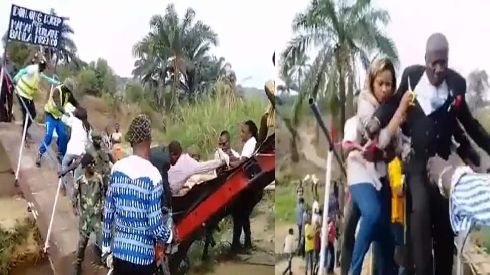 ரிப்பன் கட் செய்யும் போதே சரிந்துவிழுந்த பாலம்! - மயிரிழையில் உயிர் பிழைத்த தலைவர்கள்