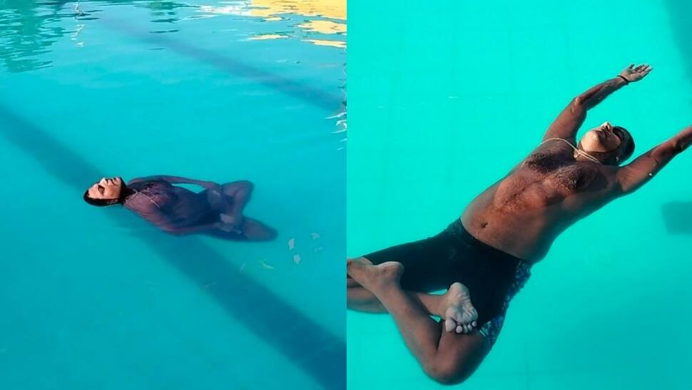 நீரில் மிதந்து யோகாசனம்! சாதனை படைத்த யோகா மாஸ்டர்!