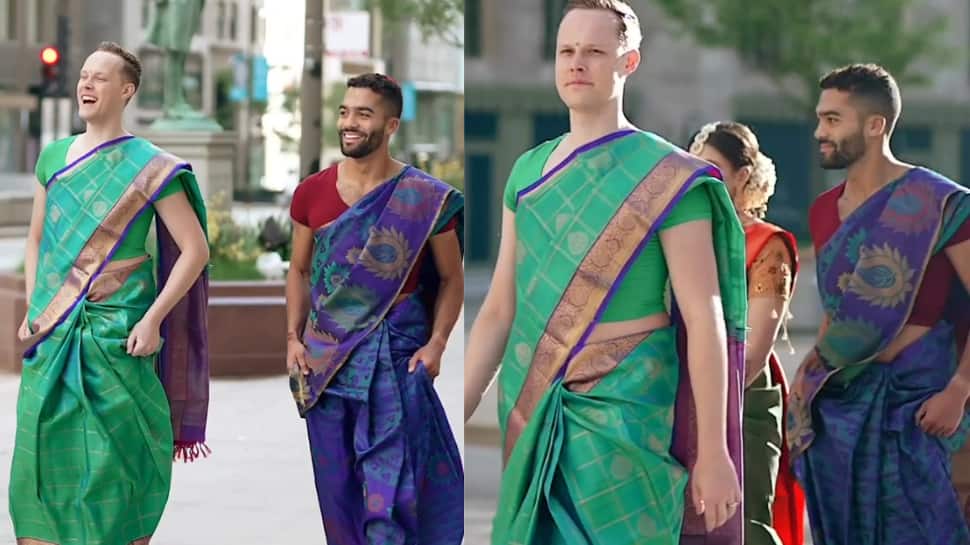 சேலையில் வந்த மணமகன் தோழர்கள்... அன்னநடை போட்டு அதகளப்படுத்திய அமெரிக்கர்கள்!