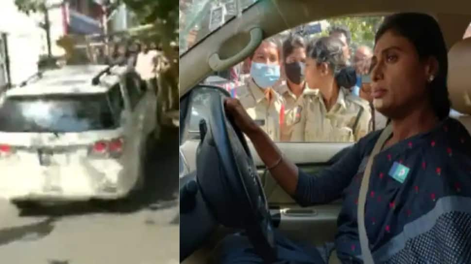 Video : உள்ளே இருந்த ஜெகன் மோகனின் தங்கை... காரை அப்படியே தூக்கிச்சென்ற போலீசார்!