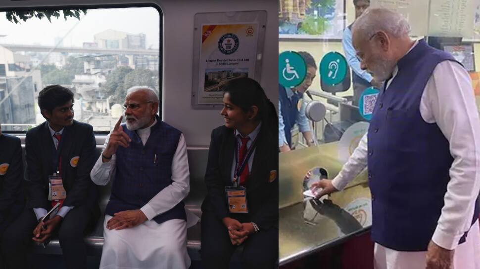 மெட்ரோவில் டிக்கெட் எடுத்து பயணித்த பிரதமர்... மாணவர்களுடன் உரையாடினார்!