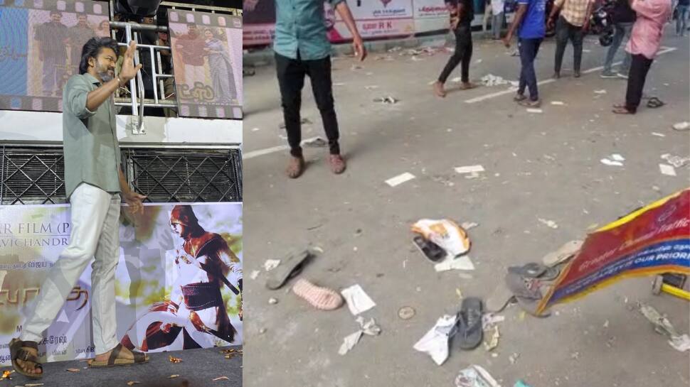 Varisu Audio Launch : செருப்புகளை வீசி எறிந்த ரசிகர்கள்... போலீசாருடன் தள்ளுமுள்ளு - வீடியோ!