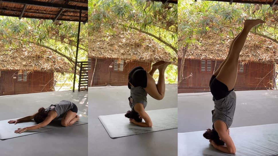 கர்ப்பமாக இருக்கும் நடிகை, தலைக்கீழாக நின்று யோகாசனம்: வீடியோ வைரல்