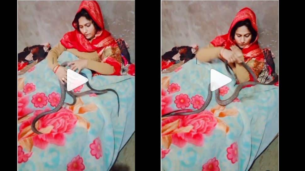 OMG Woman Sleeps and Plays with Snakes on Bed பாம்புகளை செல்லமா