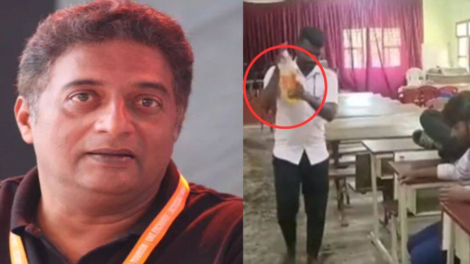 நடிகர் பிரகாஷ் ராஜ் அமர்ந்த இடத்தை கோமியம் ஊற்றி சுத்தப்படுத்திய மாணவர்கள்..!