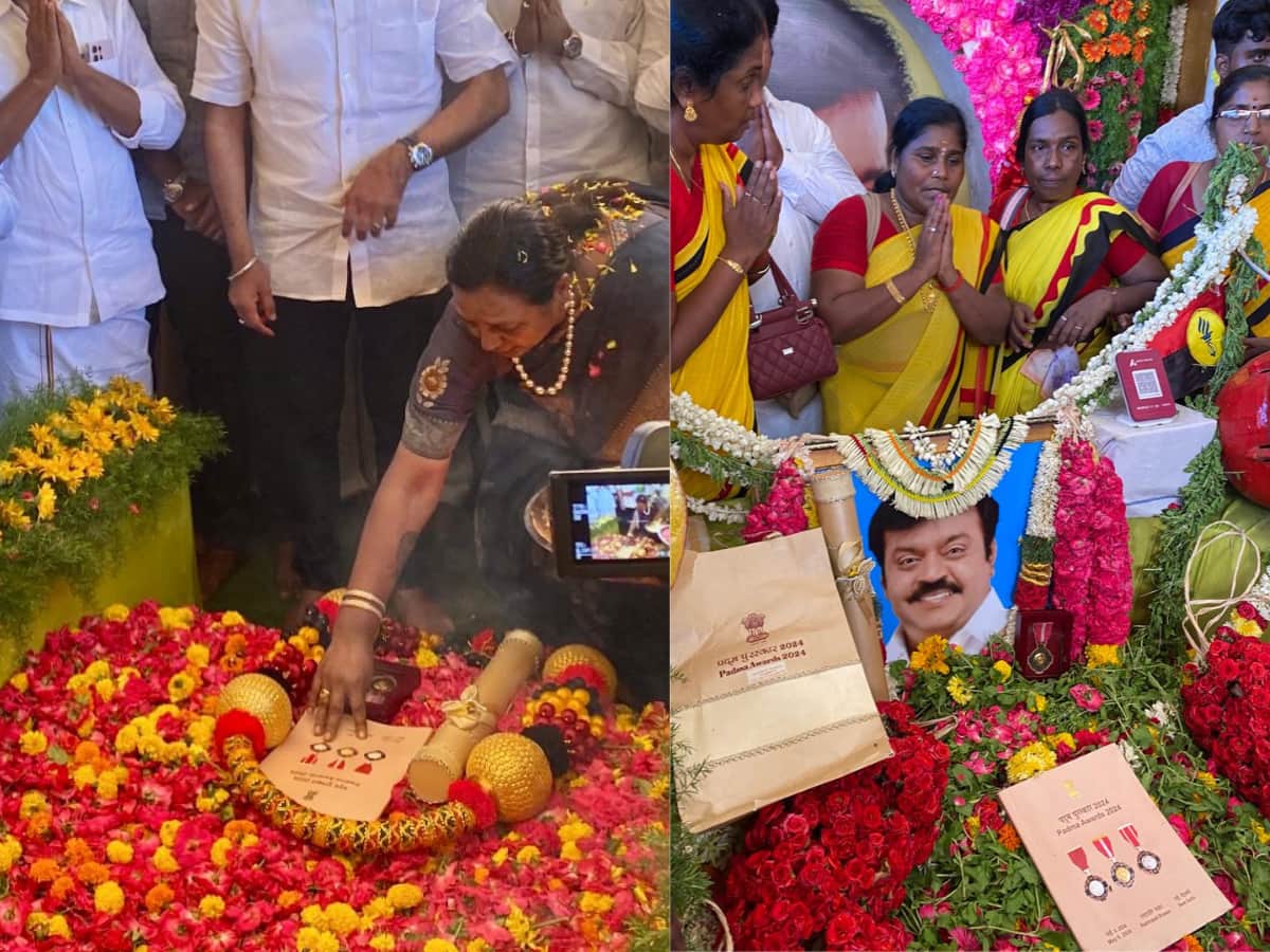 Premalatha Dedicated Padma Bhushan Award To All Tamil People After Paying Tribute In Vijayakanth