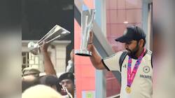 நாடு திரும்பிய இந்திய அணி... கோப்பையுடன் ரோஹித் மாஸ் என்ட்ரி - அதிர்ந்தது ஏர்போர்ட்!