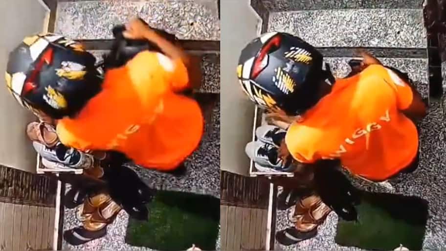 Viral Video: பிளாட் வெளியில் வைக்கப்பட்டிருந்த ஷூவை திருடும் ஸ்விக்கி டெலிவரி பாய்!