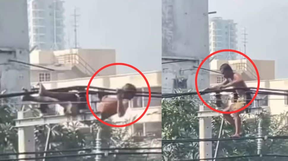 கரண்ட் கம்பியில் புல்-அப் செய்த இளைஞர்! வைரலாகும் வீடியோ..