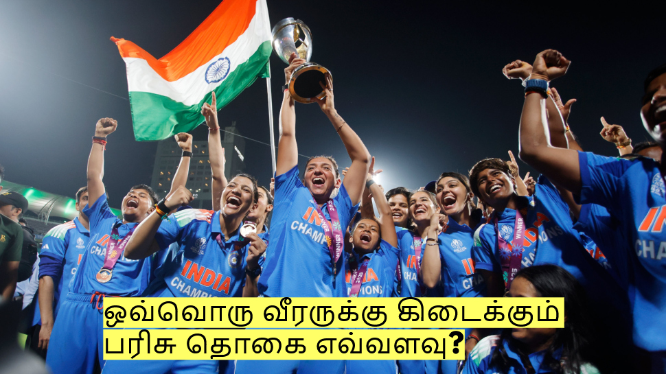 மகளிர் உலக கோப்பை வெற்றி! ஒவ்வொரு வீரருக்கு கிடைக்கும் பரிசு தொகை எவ்வளவு? மகளிர் உலக கோப்பை வெற்றி! ஒவ்வொரு வீரருக்கு கிடைக்கும் பரிசு தொகை எவ்வளவு?