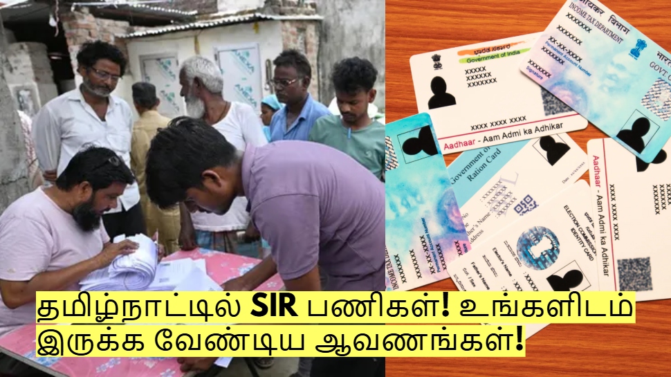 தமிழ்நாட்டில் SIR பணிகள்! உங்களிடம் கண்டிப்பாக இருக்க வேண்டிய ஆவணங்கள்! தமிழ்நாட்டில் SIR பணிகள்! உங்களிடம் கண்டிப்பாக இருக்க வேண்டிய ஆவணங்கள்!