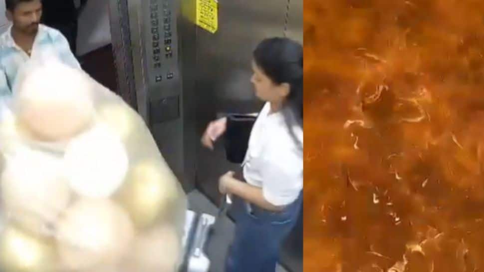 லிஃப்டில் வெடித்த பலூன்! பற்றி எரிந்த தீ..சிக்கிய பயணிகள் – வைரல் வீடியோ..