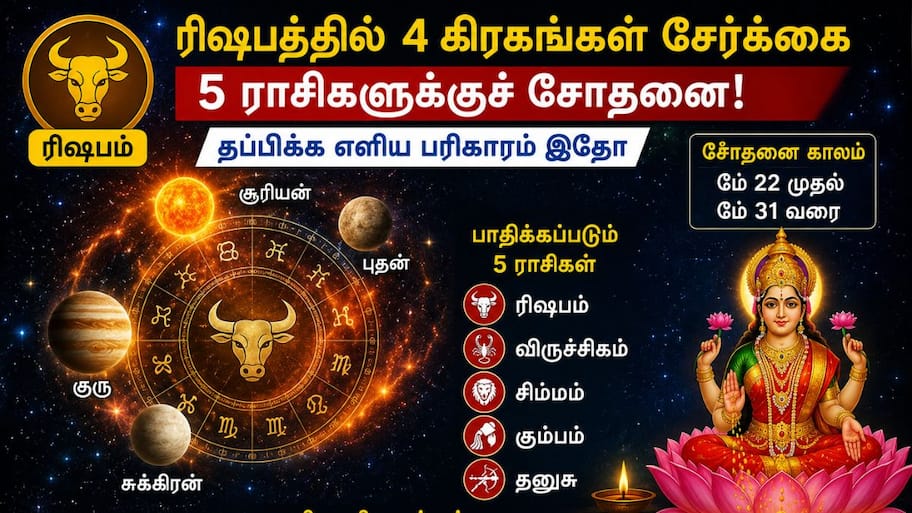 மே மாத இறுதிக்கட்ட ராசிபலன் : ரிஷபத்தில் 4 கிரகங்கள் சேர்க்கை - 5 ராசிகளுக்கு பரிகாரம்