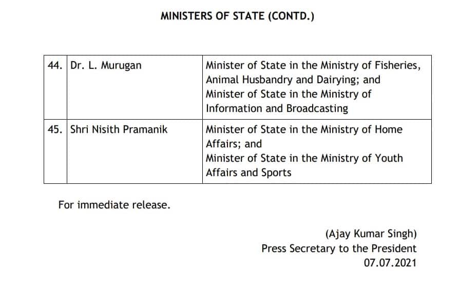 l Murugan appointment Broadcasting Ministry
