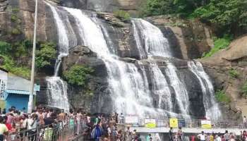 குற்றாலத்தில் அலைமோதிய சுற்றுலா பயணிகள் கூட்டம்