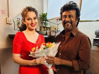 படப்பிடிப்பு தளத்தில் கங்கனா.. திடீர் விசிட் அடித்த ரஜினிகாந்த்