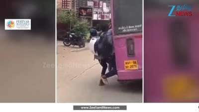 Watch Viral Video: Student Narrow Escape after falling from moving bus