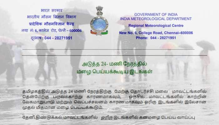 தேனி, திண்டுக்கல் மாவட்டங்களில் கனமழைக்கு வாய்ப்பு: வானிலை மையம்