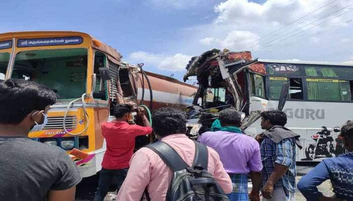 பேருந்தும் தண்ணீர் லாரியும் நேருக்கு நேர் மோதிய விபத்தில் 25 பேர் படுகாயம்