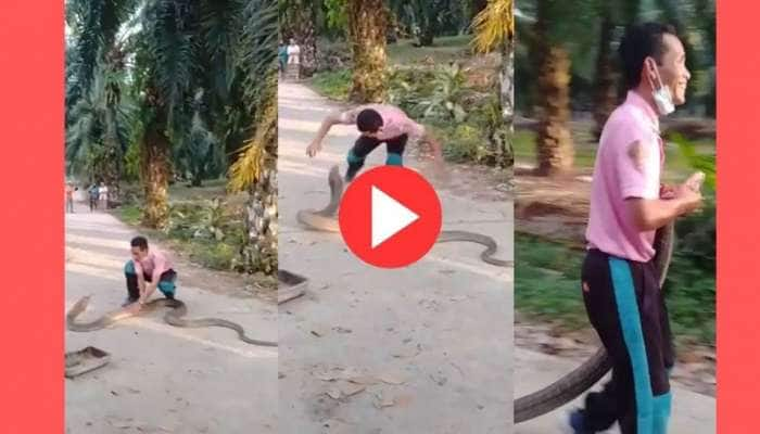 Viral Video; பாம்பு என்றால் படையே நடுங்கும்; ஆனால், ‘இவர்’ நடுங்கவில்லையே..!!