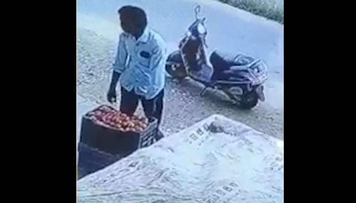 தக்காளியை பெட்டியுடன் திருடிச் சென்ற வாலிபர் விடியோ வைரல்