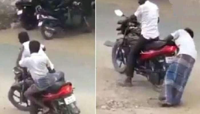 குடிபோதையில் ஆசாமி தனது பைக்கில் செய்ய செயல்: வீடியோ வைரல்