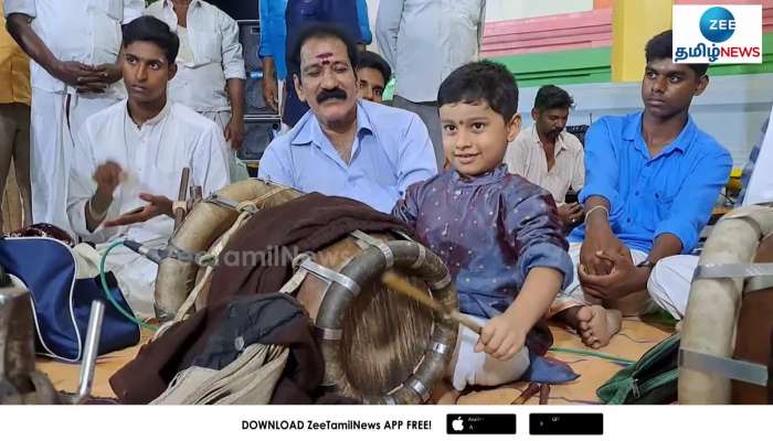 5 Year Old Boy Plays Thavil at Kilvelur Temple