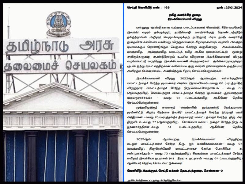 தமிழ்நாடு அரசின் தமிழ் வளர்ச்சித்துறை இலக்கியமாமணி விருது அறிவிப்பு!