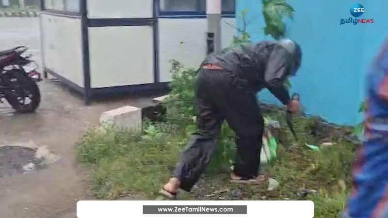 Fishes jump out as Police Personnel pump out rain water